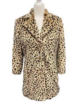 CAbi Josephine Faux Fur Leopard Print Coat Jacket Medium Style 3727 Like New